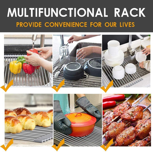Foldable Drain Rack Kitchen Sink Roll Up Dish Drying Rack Portable Dish Rack