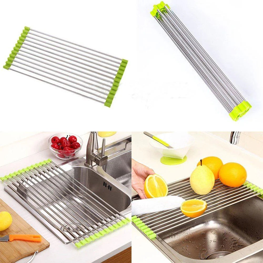 Foldable Drain Rack Kitchen Sink Roll Up Dish Drying Rack Portable Dish Rack