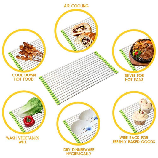 Foldable Drain Rack Kitchen Sink Roll Up Dish Drying Rack Portable Dish Rack